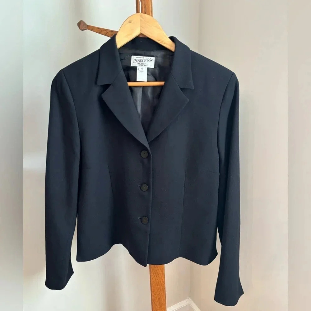 Pendleton Size 10 Black Virgin Wool Blazer